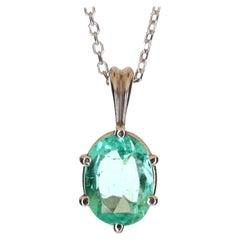 1.88-Carat 14K Colombian Emerald Solitaire Oval Cut 6-Prong Gold Pendant