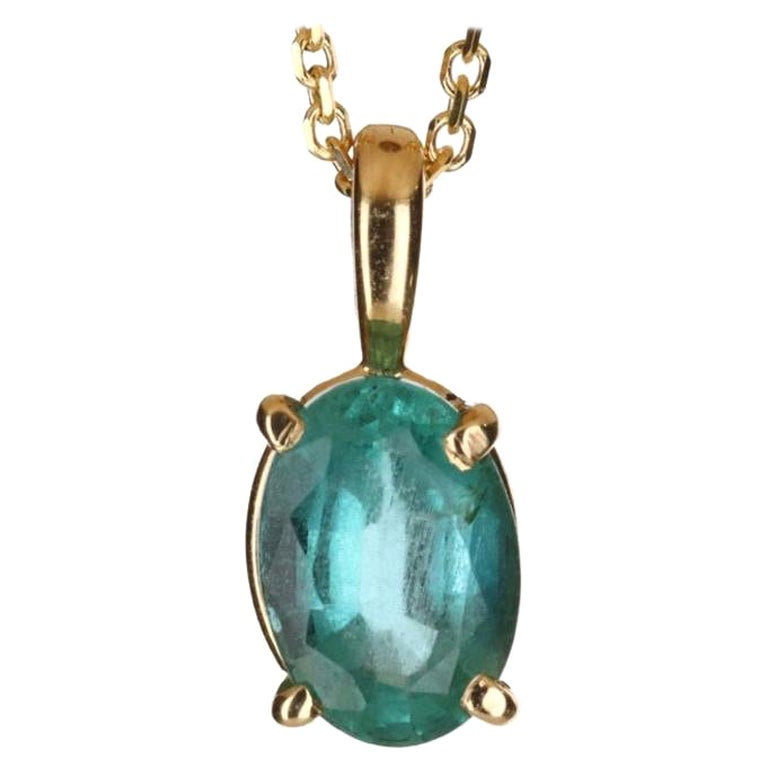 1.15-Carat 14K Emerald Solitaire Oval Cut Gold Pendentif