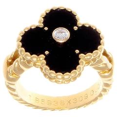 Van Cleef & Arpels Alhambra Onyx Diamond Gold Ring