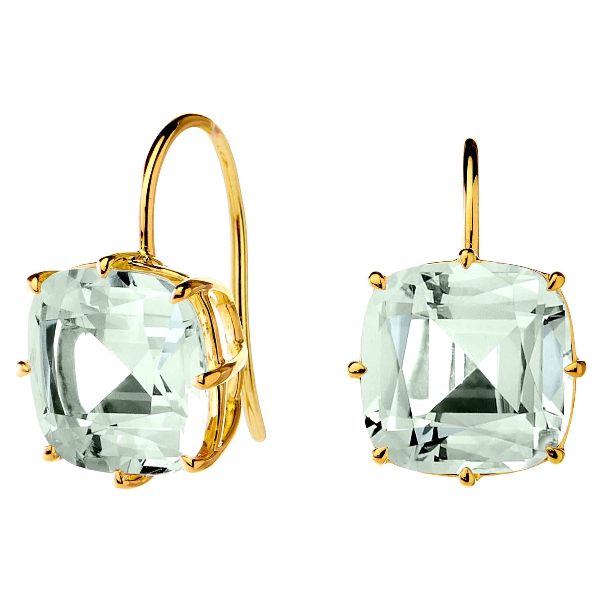 Syna Yellow Gold Prasiolite Quartz Cushion Earrings