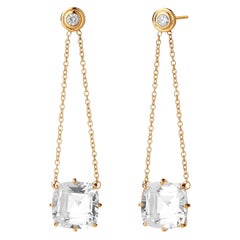 Syna Yellow Gold Mogul Chain Earrings with Rock Crystal and Diamonds