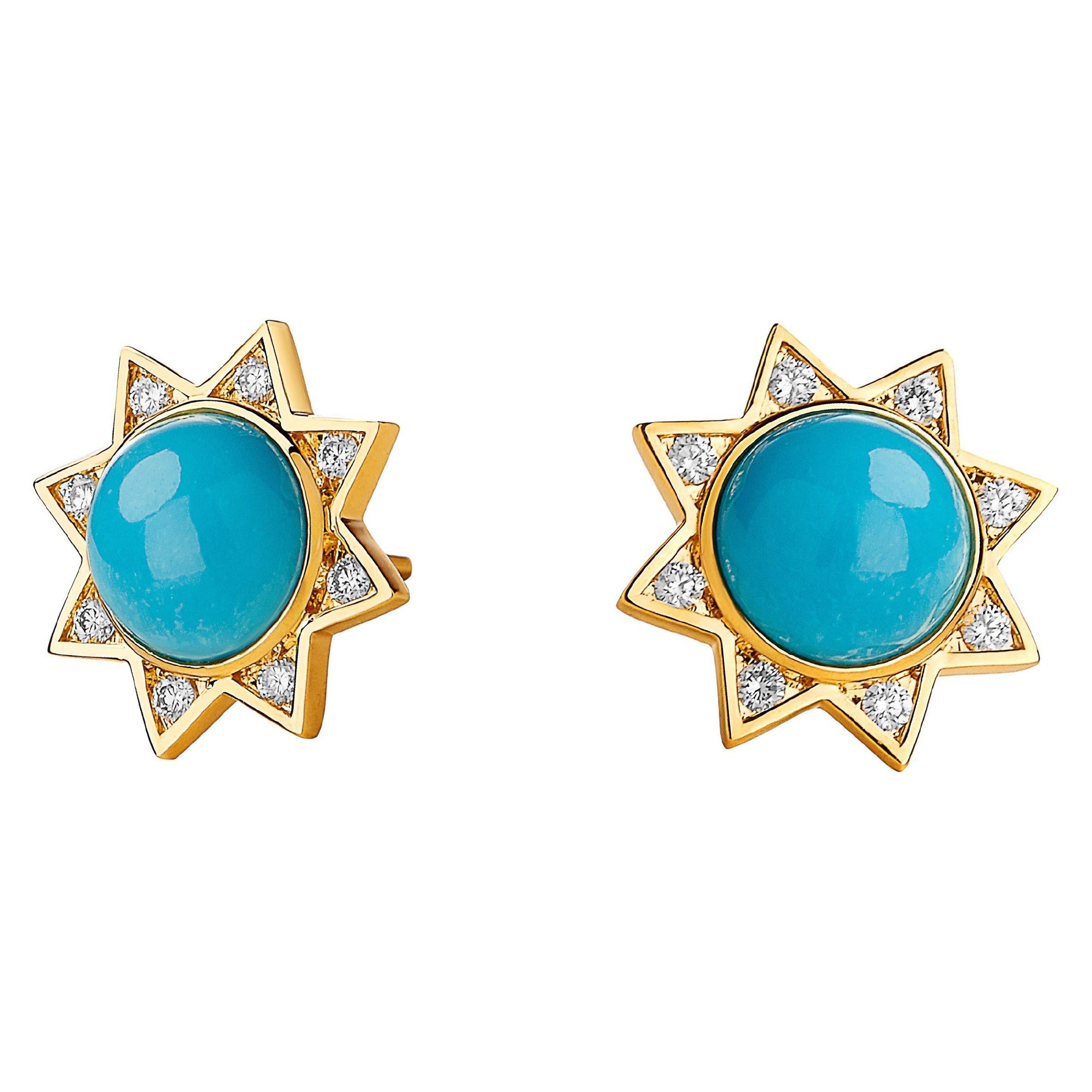 Syna Cosmic Star Studs with Sleeping Beauty Turquoise and Diamonds