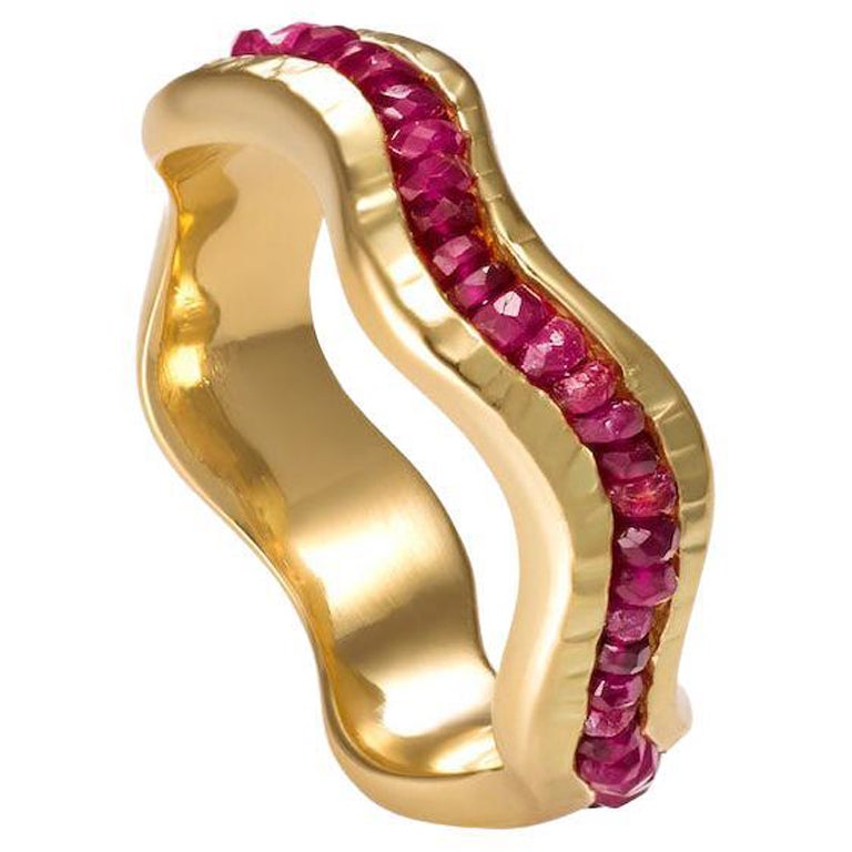 For Sale:  18KY Wave Ring with Rubies