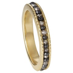 18KY Coin Ring with Black and White Diamonds