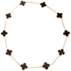 Van Cleef & Arpels Onyx Gold 10 Motif Vintage Alhambra Necklace