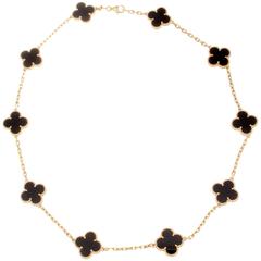 Van Cleef & Arpels Onyx Gold 10 Motif Retro Alhambra Necklace