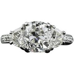 3.03 Carat GIA Cert Antique Cushion Diamond Platinum Engagement Ring 