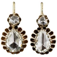 Victorian Pear Shape Rose Cut Diamond Gold Drop Earrings
