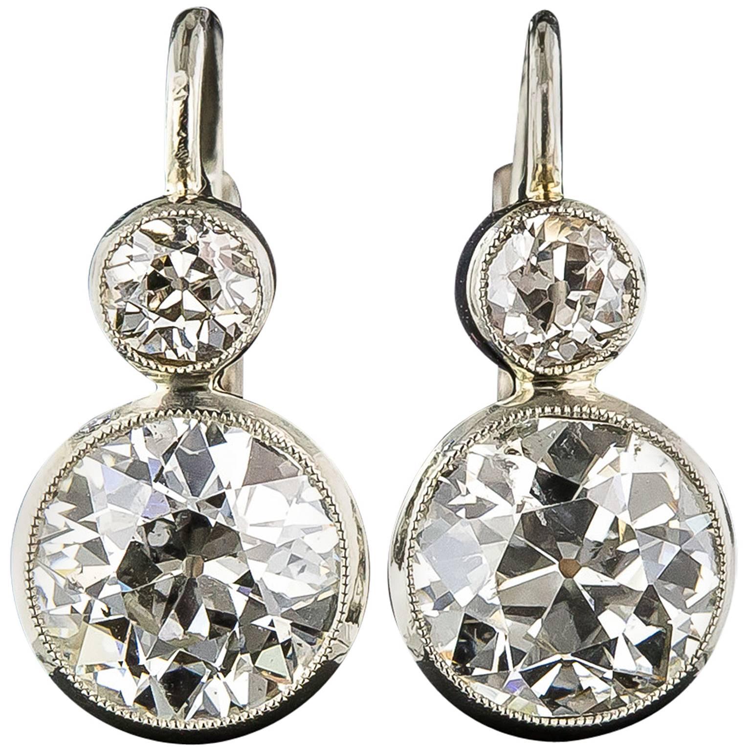 3.20 Carat Austrian Diamond Gold Drop Earrings