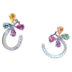 Set in 18K Gold, Multi Sapphire & Diamonds Hoop/ Stud Earrings