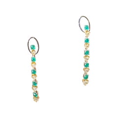 Natural, Columbian, sugarloaf Emerald & Yellow Diamonds Chandelier Earrings