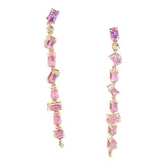 Set in 18K Rose Gold, Pink Sapphires & Diamond Chandelier/Dangle Earrings
