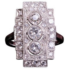 Vintage 2CT Diamond Engagement Art Deco Style Ring, Art Deco Diamond Panel Ring
