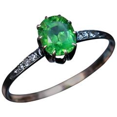 Antique Russian Demantoid Diamond Silver Gold Ring