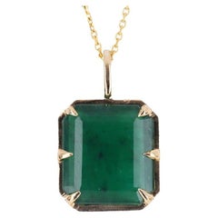 6.30ct 14K Emerald Georgian Styled Solitaire 6-Prong Emerald Pendant