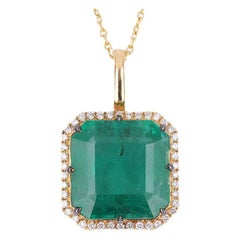7.53tcw 18K Emerald-Emerald Cut & Diamond Halo Pendant