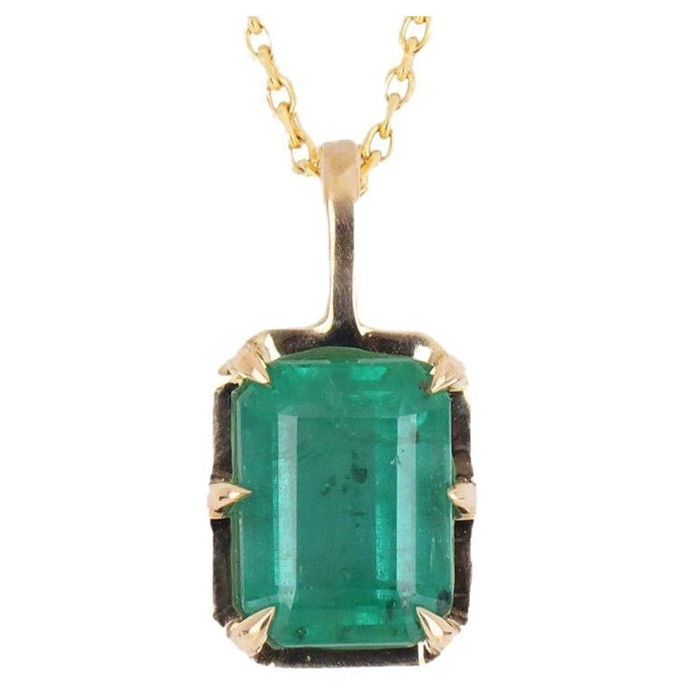 2.02ct 14K Emerald Georgian Styled 6-Prong Solitaire Pendant For Sale