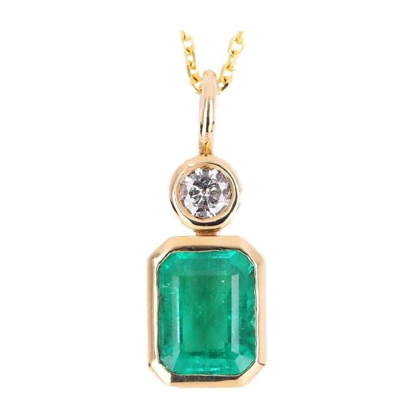 1.58tcw 14K Colombian Emerald-Emerald Cut & Diamond Pendant