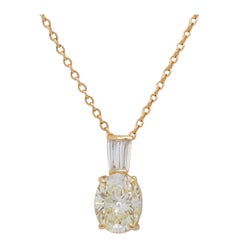 Estate Light Yellow Diamond and White Diamond Pendant Necklace in 18k Yellow