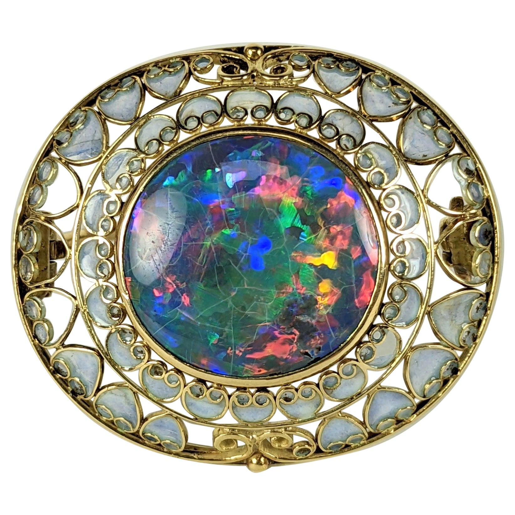 Louis Comfort Tiffany Broche en Opale noire et Plique a Jour