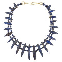 Ancient Lapis Double Strand Collar Necklace with Graduated Pendants, 22k Gold
