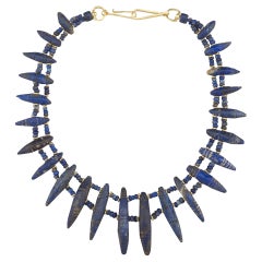 Antique Ancient Lapis Double Strand Collar Necklace with Graduated Pendants, 22k Gold