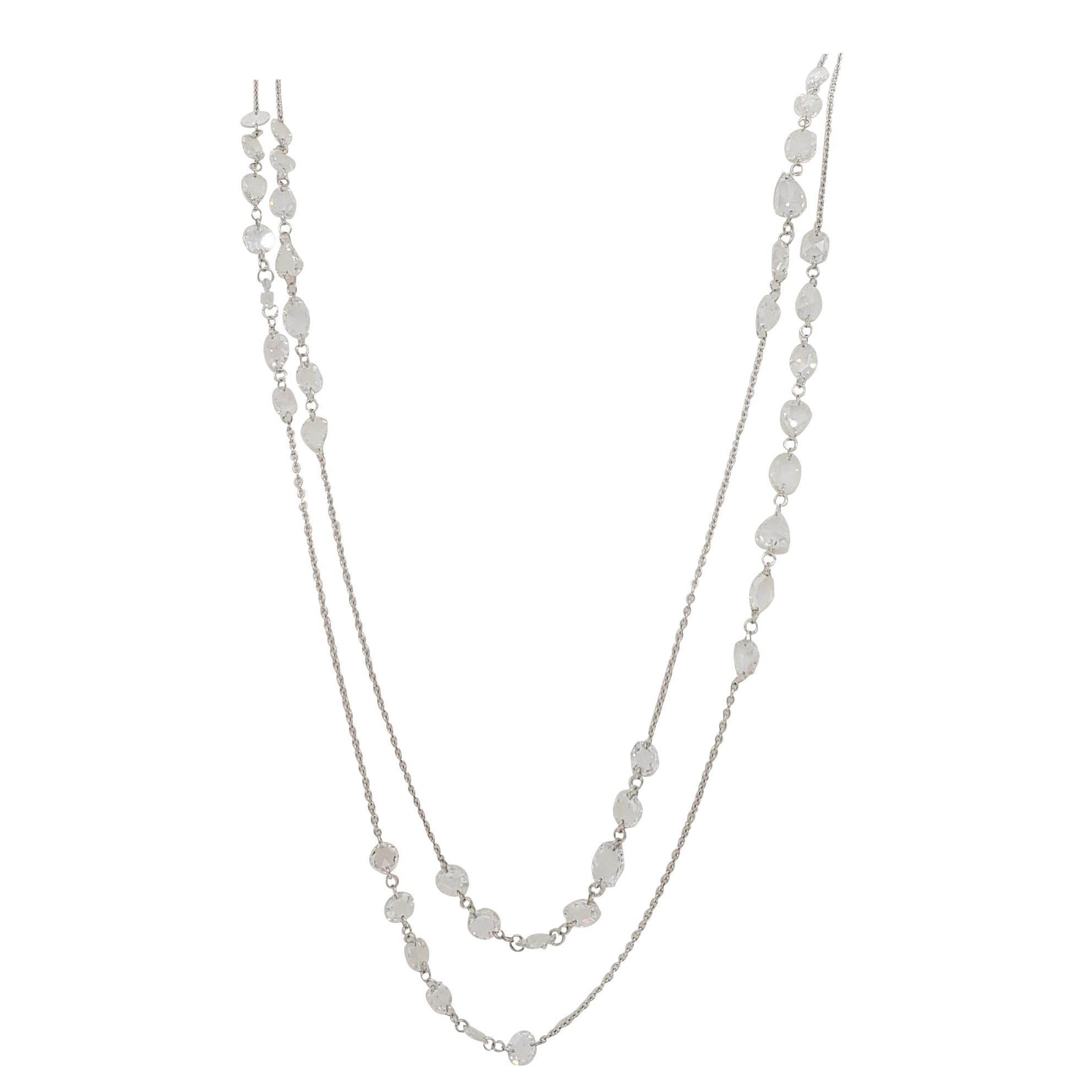 38.89 Carat Vintage Briolette Cut Diamond Necklace Set on 18K White ...
