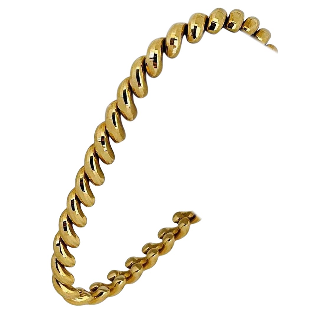 14 Karat Yellow Gold Ladies Beveled Macaroni San Marco Link Bracelet
