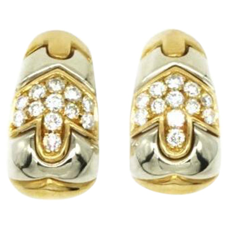 Bulgari Pair of Two-Color Gold and Diamond Earclips For Sale