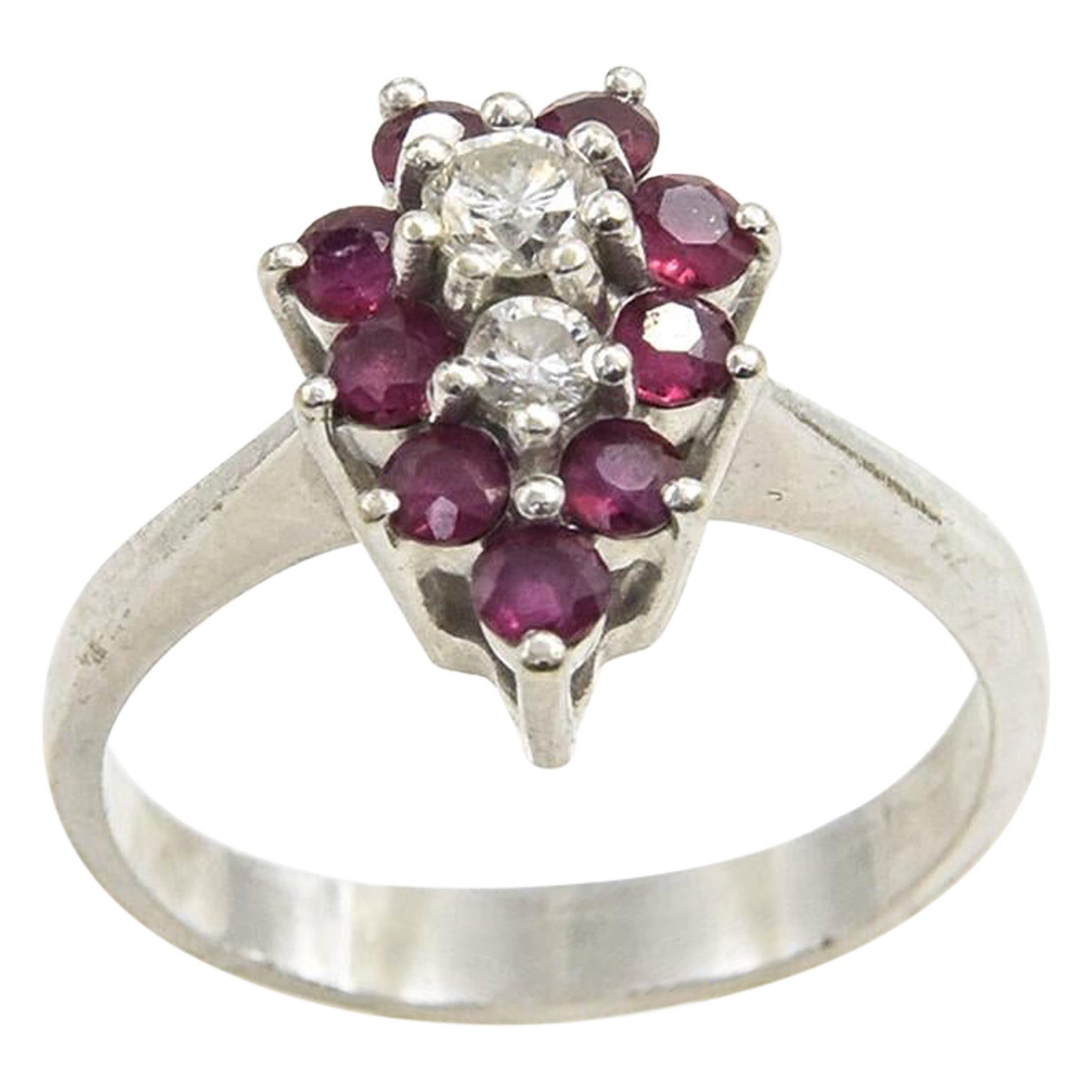 Diamond and Ruby Pear Shaped Cluster White Gold Ring