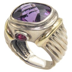 Vintage David Yurman Amethyst Garnet Sterling Silver Gold Cable Band Ring