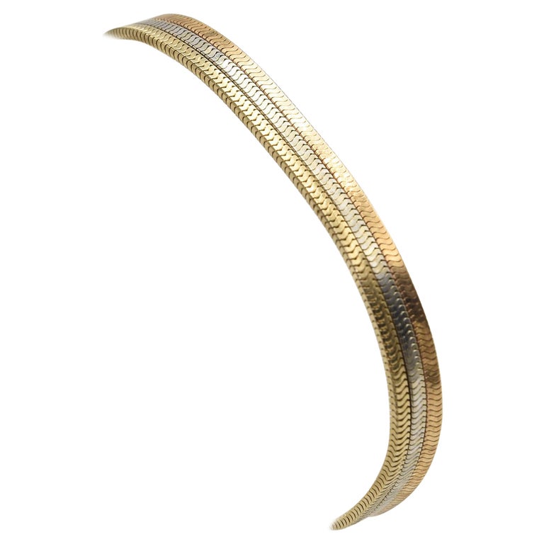 Tri Color White Yellow Rose Gold Snake Chain Bracelet at 1stDibs
