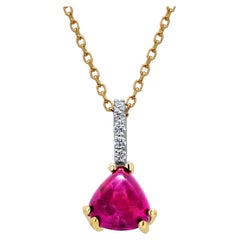 Pear Shaped Cabochon Burma Ruby and Diamond Bail Drop Gold Necklace Pendant 