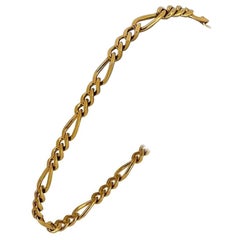 19 Karat Portuguese Yellow Gold Solid Men's Figaro Link Bracelet