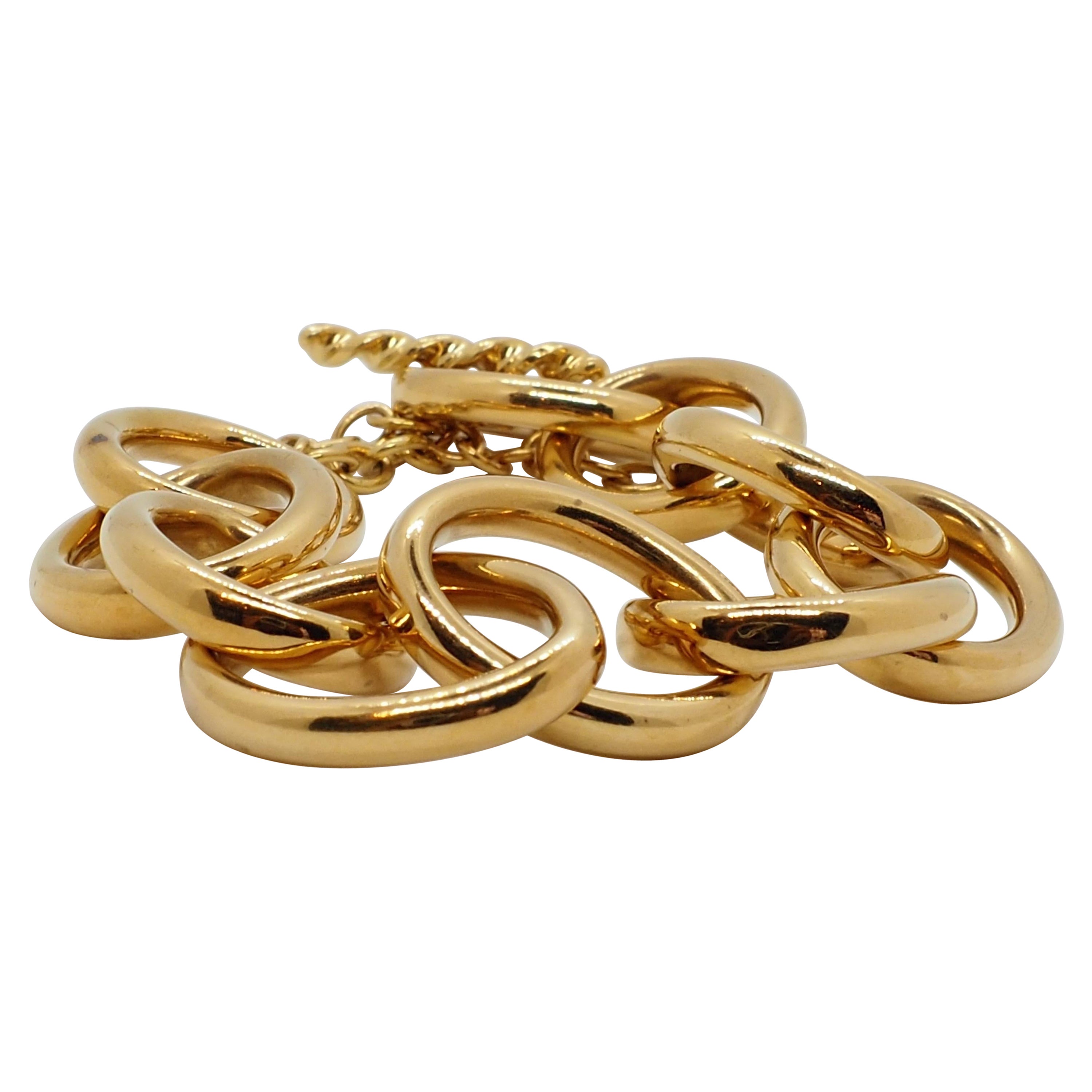Bracelet rétro en or jaune épais 18 carats avec chaîne