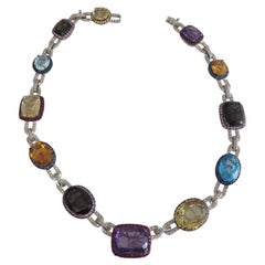 Multicolor, diamond amethyst, blue topaz, citrin, fancy sapphire Necklace 18 K