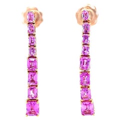 18 Karat Rose Gold Pink Sapphires Drop Earrings