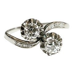 Vintage 0.7 Carat "You & Me" Diamond Platinum Engagement Bridal Ring
