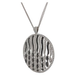 18kt White Gold Round Pendant Necklace with 3.94ct White & 2.40ct Black Diamonds