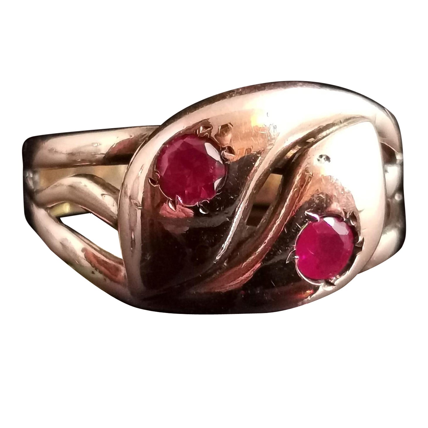 Antique Victorian Ruby Snake Ring, 9 Karat Yellow Gold