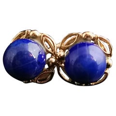 Vintage Lapis Lazuli Stud Earrings, 9 Karat Yellow Gold 