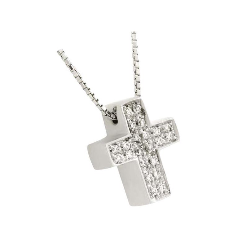 White Diamond Cross Set in 18k White Gold Handmade in our Italian Workshop For Sale