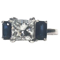 3-Stone Platinum 2.02ct GIA Certified Diamond Sapphire Ring