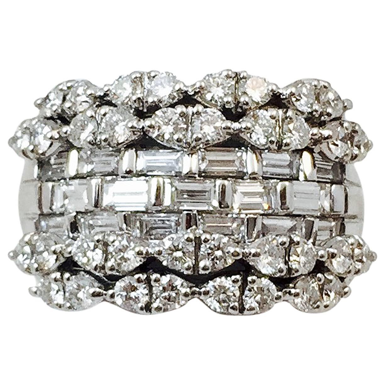 7 Row Diamond Gold Wide Band Ring For Sale