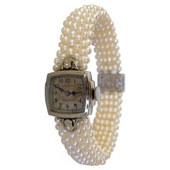 Marina J Woven Pearl  Bracelet with Vintage 14k White Gold working manual Watch