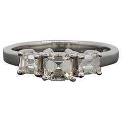 Emerald Cut Diamond Three-Stone Ring 18 Karat White Gold 0.76ct