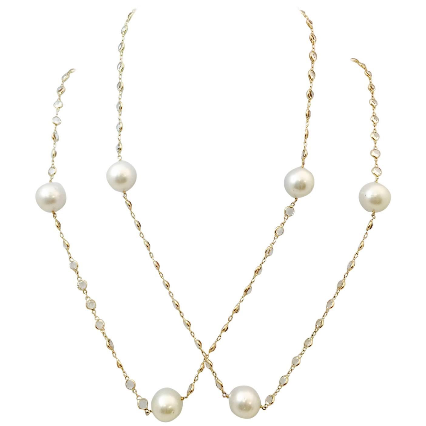 South Sea Pearl White Topaz Gold Necklace For Sale
