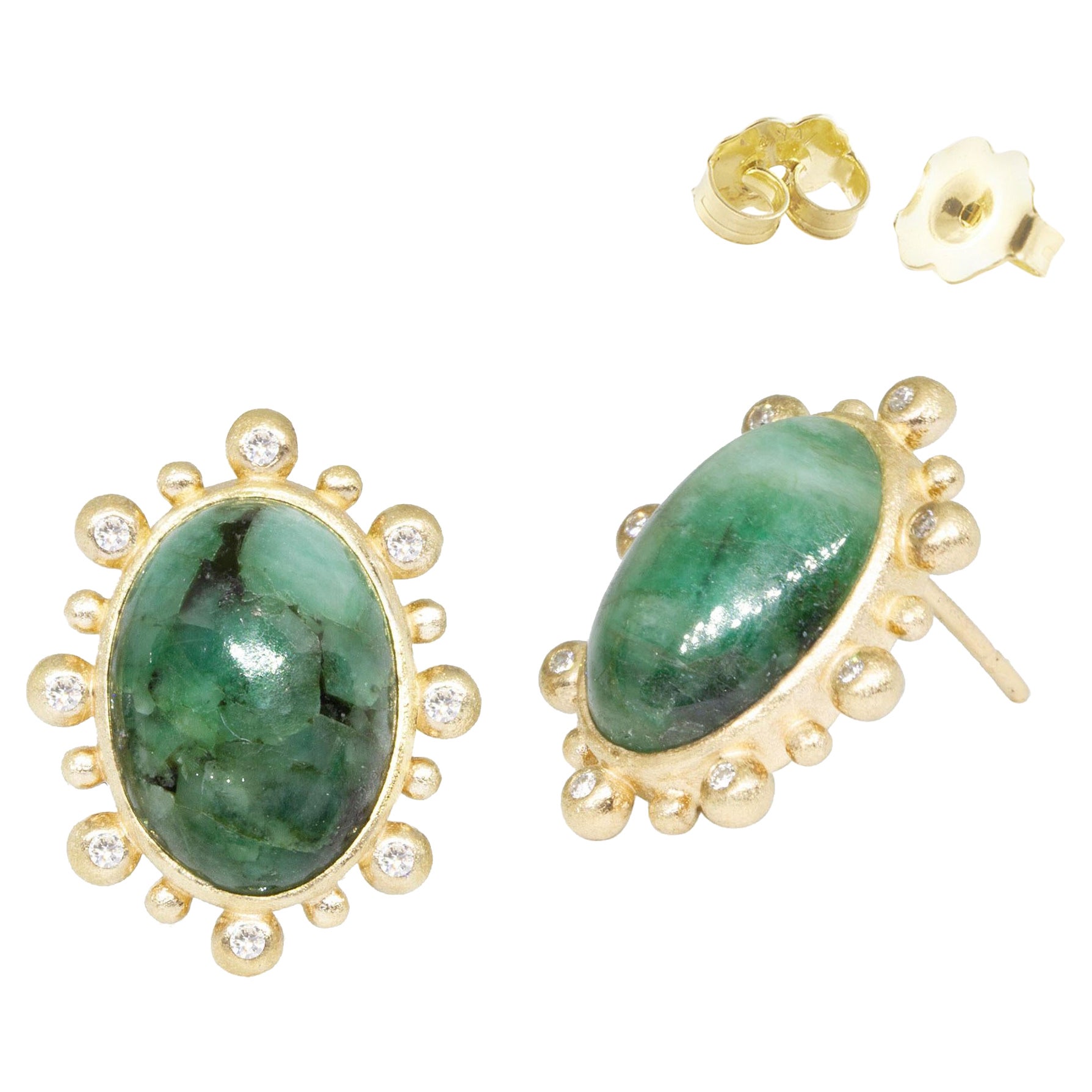 Athena Emerald Gold 18k Stud Earrings For Sale