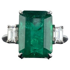 5.39 Carat Emerald and Diamond Three-Stone Engagement Ring