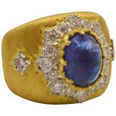 Sapphire Diamond White on Yellow Gold Wide Tapered Band Ring